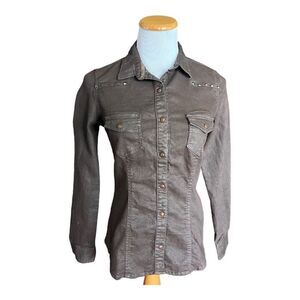 Womens TRF by Zara Brown Snap Down Studded Denim Top Shacket Jacket - Sz M